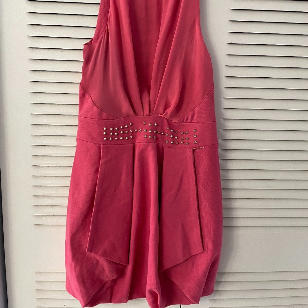Anna Rita N Peach Short Dress with metal spikes in the waist (made in Italy)
